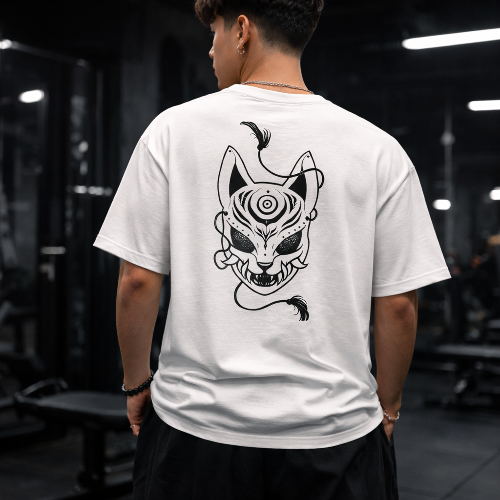 Kitsune Mask (Backprint) - Streetwear Oversized T-Shirt